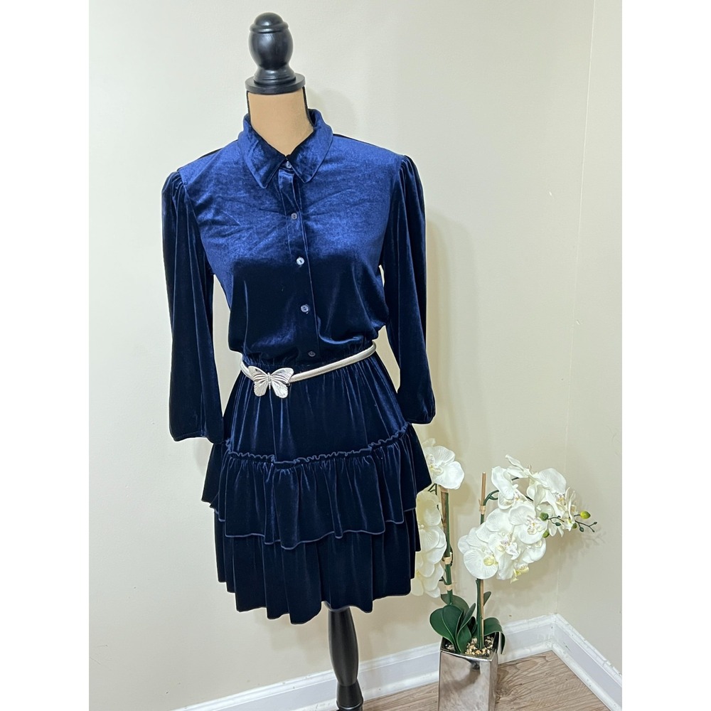 City Studio Medium‎ Tiered Mini Dress Blue Party Date Velour